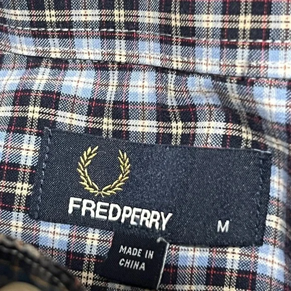 Fred Perry Mens Short Sleeve Plaid Button Down Size M Blue White Red Sham 69 Oi! - Picture 4 of 10